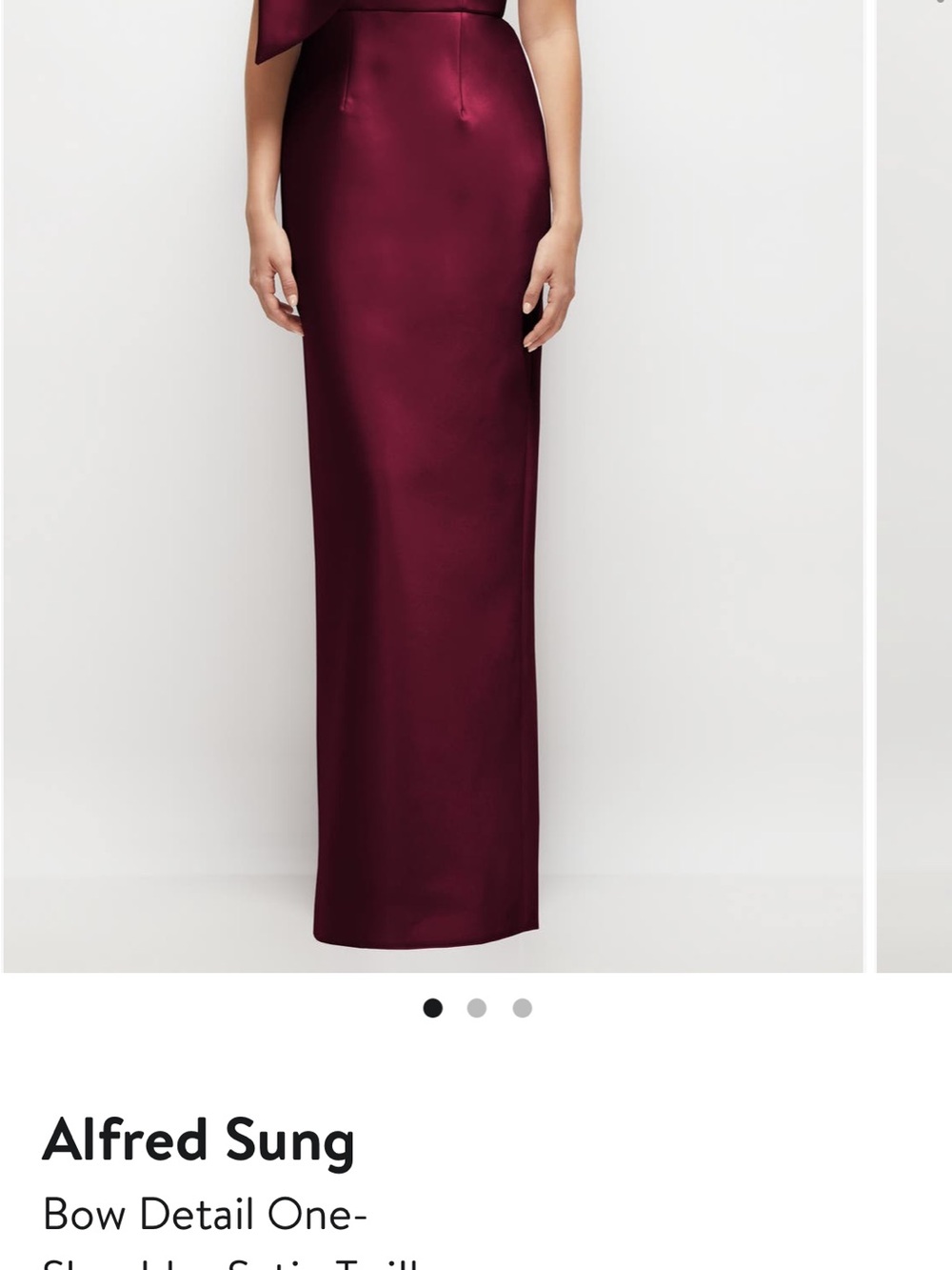 ALFRED SUNG One-Shoulder Satin Gown in Burgundy
